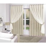 Cortina Creme Sala/quarto Tecido Com Renda 300 X 270