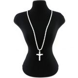 Corrente Masculina 60cm 4mm Cruz Cristo Folheada Prata Cr273