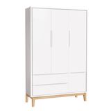 Guarda-Roupa Retro Square  3 Portas com Pés em Madeira Natural - Branco Fosco