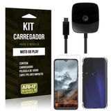 Kit Carregador Tipo C Moto G8 Play + Capinha Anti Impacto + Película de Vidro - Armyshield