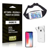 Kit iPhone XS Capa Silicone + Película de Vidro + Pochete para Corrida - Armyshield