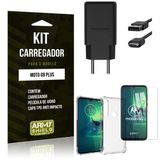 Kit Carregador Tipo C Moto G8 Plus + Capinha Anti Impacto + Película de Vidro - Armyshield