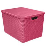 Caixa Plástica Organizadora Rattan Com Tampa 40 Litros Rosa