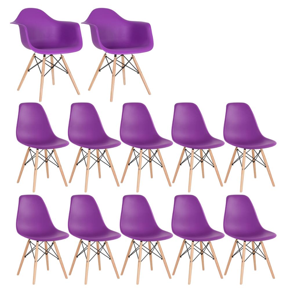 Conjunto 2 X Cadeiras Eames Daw Com Braços + 10 Cadeiras Eiffel Dsw - Roxo