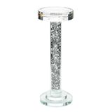 Castiçal De Vidro Detalhes Na Cor Prata 25cm