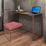 Cadeira E Mesa Bronze Tampo Mdf Carvalho Suede Rose Gold