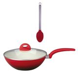 Panela Wok Cerâmica 2,5mm + Colher Silicone Kit 2 Peças