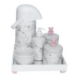 Kit Higiene Completo Pote Gel Térmica Ursinha Capa Rosa Bebê