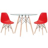Mesa Redonda Eames 100cm + 2 Cadeiras Vermelho