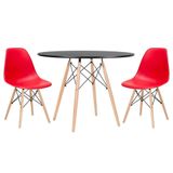Mesa Redonda Eames 100cm Preto + 2 Cadeiras Vermelho