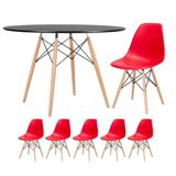 Mesa Redonda Eames 120cm Preto + 5 Cadeiras Vermelho