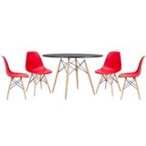 Mesa Redonda Eames 120cm Preto + 4 Cadeiras Vermelho
