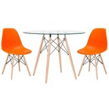 Mesa Redonda Eames 100cm + 2 Cadeiras Laranja