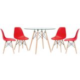 Mesa Redonda Eames 100cm + 4 Cadeiras Vermelho
