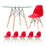 Mesa Redonda Eames 100cm + 5 Cadeiras Vermelho Vermelho