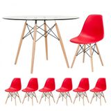 Mesa Redonda Eames 120cm + 6 Cadeiras Vermelho