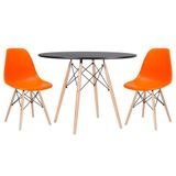 Mesa Redonda Eames 100cm Preto + 2 Cadeiras Laranja