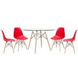 Mesa Redonda Eames 120cm + 4 Cadeiras Vermelho Vermelho
