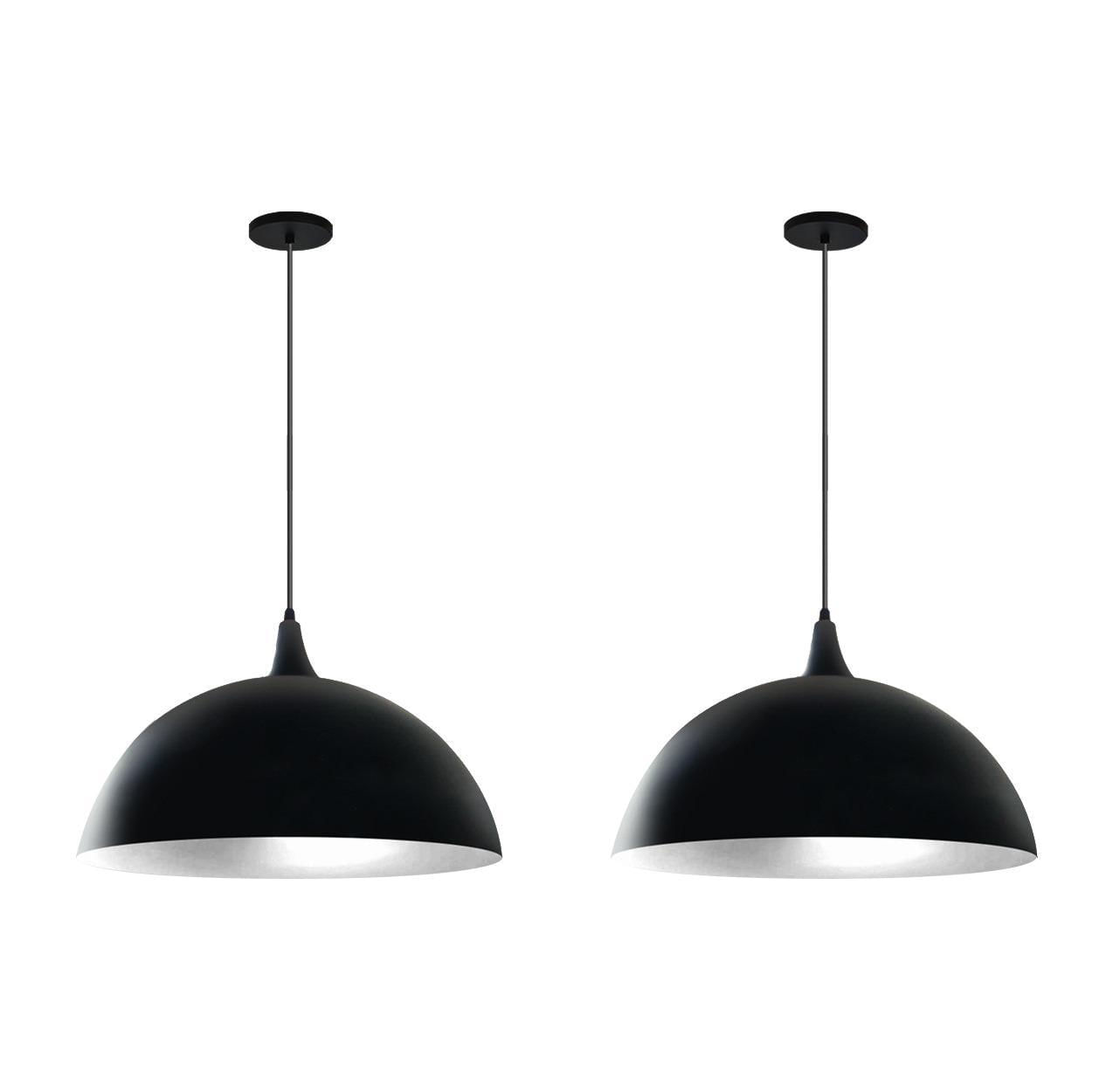 Lustre Pendente Meia Lua 40 Cm Chapéu Preto Interior Branco