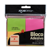 Bloco  Adesivo Colorido 38mmx50mm Neon Blister 4 Blocos Jocar Office