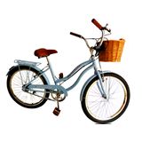 Bicicleta Feminina Aro 24 Retrô Sem Marchas Com Vime Azul Bb