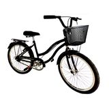 Bicicleta Feminina Aro 24 Passeio S/ Marchas Com Cesta Preto