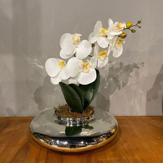 Arranjo Centro De Mesa Orquídea Branca Vaso Espelhado - Carrefour