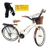 Bicicleta Aro 26 Passeio 18v C/ Cadeirinha Cesta Vime Bege