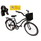 Bicicleta Aro 26 Urbana Com Cadeirinha Cesta Forte 6v Preto