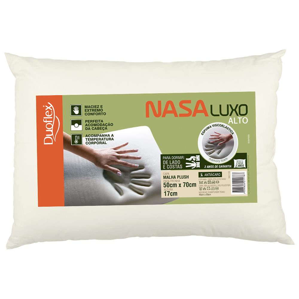 Travesseiro Duoflex Nasa Luxo Alto Em Espuma Viscoelástica 48 X 68 Cm