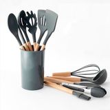 Conjunto Utensílios De Cozinha Silicone Set 12 Peças Cinza