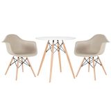 Kit - Mesa Eames 70 Cm Branco + 2 Cadeiras Eiffel Daw Com Braços Nude