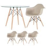 Mesa Redonda Eames Com Tampo De Vidro 100 Cm + 3 Cadeiras Eiffel Daw Nude