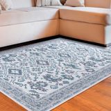 Tapete Para Sala 250 X 200 Cm Funcional Medalhão Antiderrapante Jacquard Cinza Azul - Clicklar