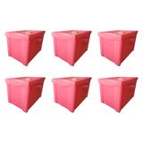 Kit 6 Caixa Organizadora Grande Com Trava 30l Rosa Sanremo