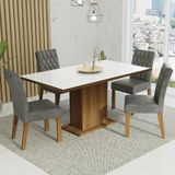 Conjunto Sala De Jantar Mesa Tampo De Vidro 4 Cadeiras Rustic/branco/silver Marilia Madesa