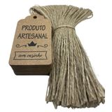 Kit 100 Tags Kraft Produto Artesanal Com Cordão Incluso