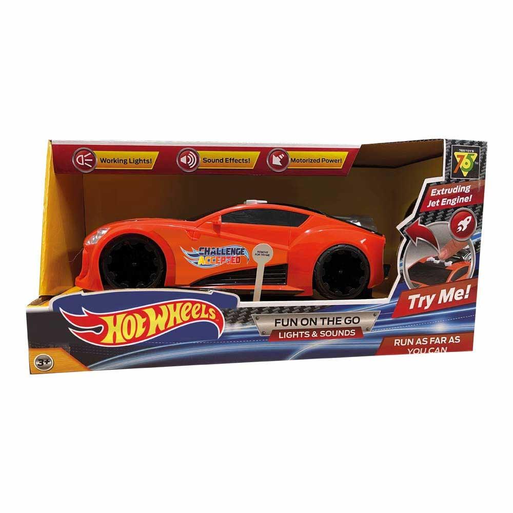 Carro Motor A Jato Hot Wheels Turbo Com Luz E Som Laranja Multikids