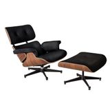 Poltrona Charles Eames Com Puff Couro Ecológico Preto