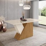 Mesa 160 X 90 Cm Sala De Jantar Cozinha Retangular Com Vidro Mdf Branco Off White Madeira Nature