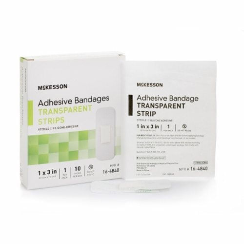 Fita Adesiva Mckesson 1 X 3 Polegadas Retângulo De Silicone Transparente Estéril Transparente 10 Unidades Da Mckesson (pacote Com 4)