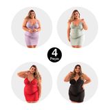 Kit 4 Camisola Imi Lingerie Com Calcinha Microfibra Renda Plus Size Adeli