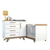 Quarto Bebê Com Berço Minicama Retrô E Cômoda 4 Gavetas E 1 Porta Branco/carvalho Móveis Peroba