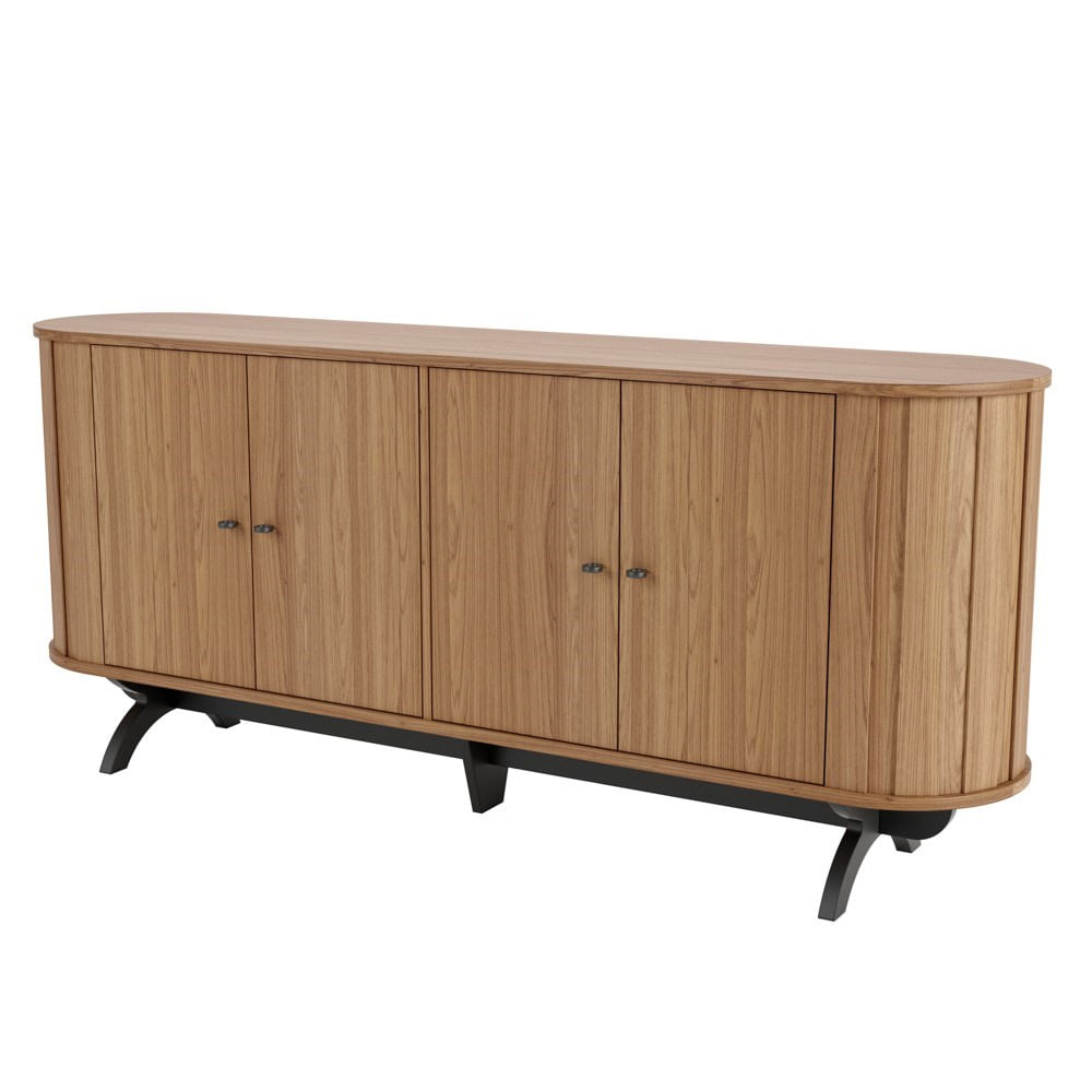 Balcão Buffet Pés Retrô 180cm 4 Portas Miles D01 Freijó/preto Fosco - Mpozenato