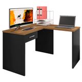 Mesa Para Escritório Escrivaninha De Canto 1 Gaveta Gávea Preto Black/freijó - Móveis Leão