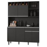Kit Cozinha Compacta 130cm Com 6 Portas 1 Gaveta  Alice Cinza Escuro - Ajl Móveis