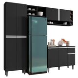 Cozinha Modulada Completa 230cm Com Balcão E Armário Aéreo Vanessa Preto Fosco - Ajl Móveis