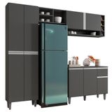 Cozinha Modulada Completa 230cm Com Balcão E Armário Aéreo Vanessa Cinza Escuro - Ajl Móveis