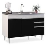 Balcão Gabinete 120cm 3 Portas 2 Gavetas Michigan Branco/preto - Lumil