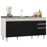 Balcão Gabinete 160cm Sem Tampo 4 Portas 2 Gavetas Arkansas Branco/preto - Lumil Móveis